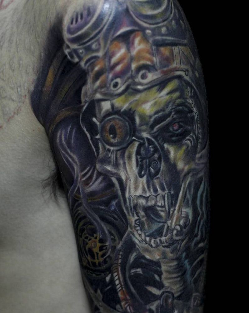 骷髅纹身图片_手臂欧美写实骷髅纹身图案