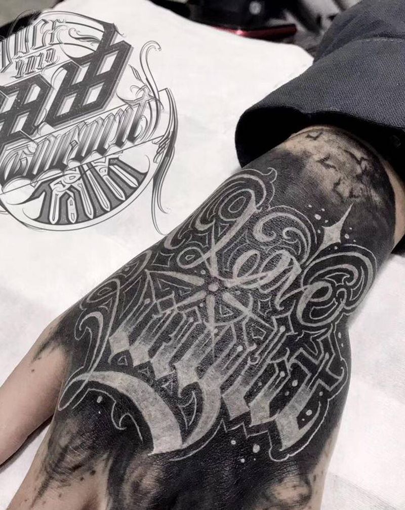 Love Night❤️纹身图片_手部花体字纹身图案