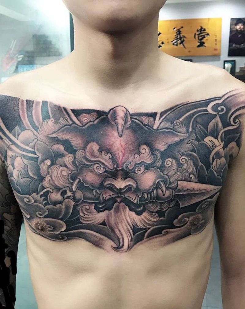 花胸纹身图片_胸部腹部新传统老传统纹身图案