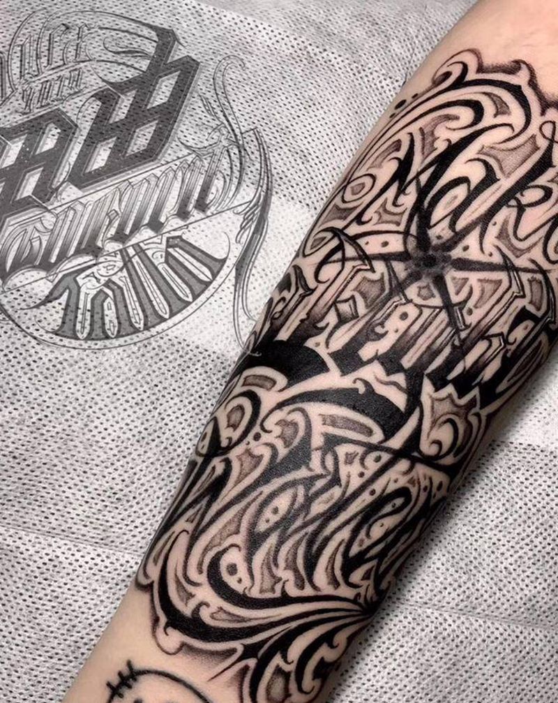 继续调整升级纹身图片_手臂花体字纹身图案