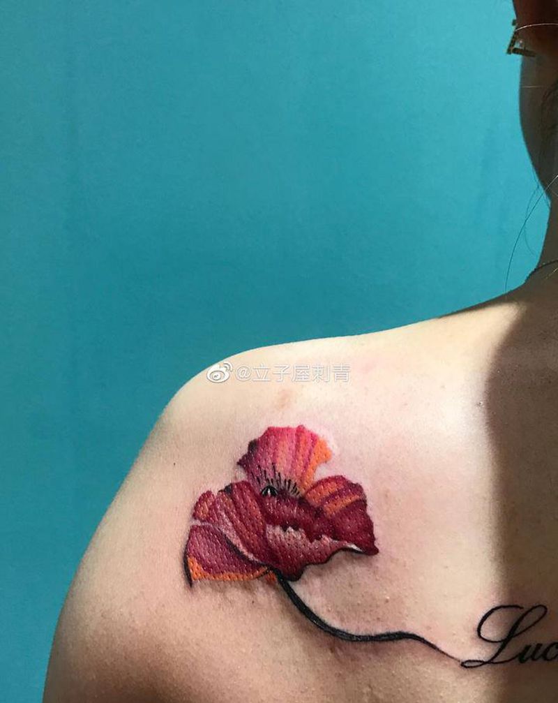 罂粟花纹身图片_背部纹身图案