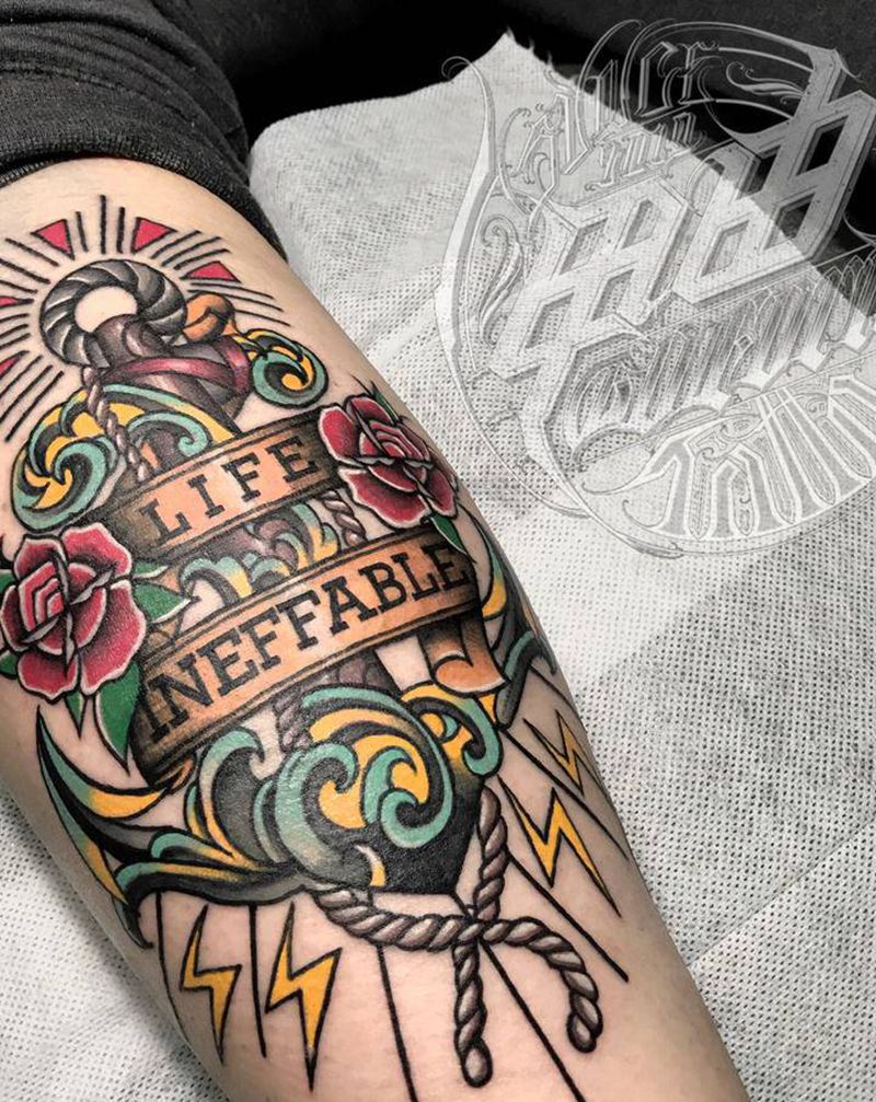 海锚纹身图片_腿部Old School纹身图案