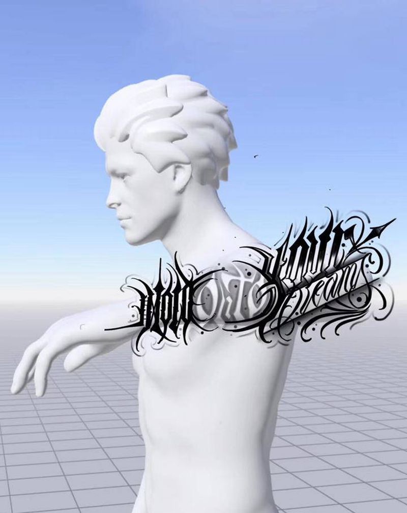 把小臂炸掉纹身图片_手臂花体字纹身图案