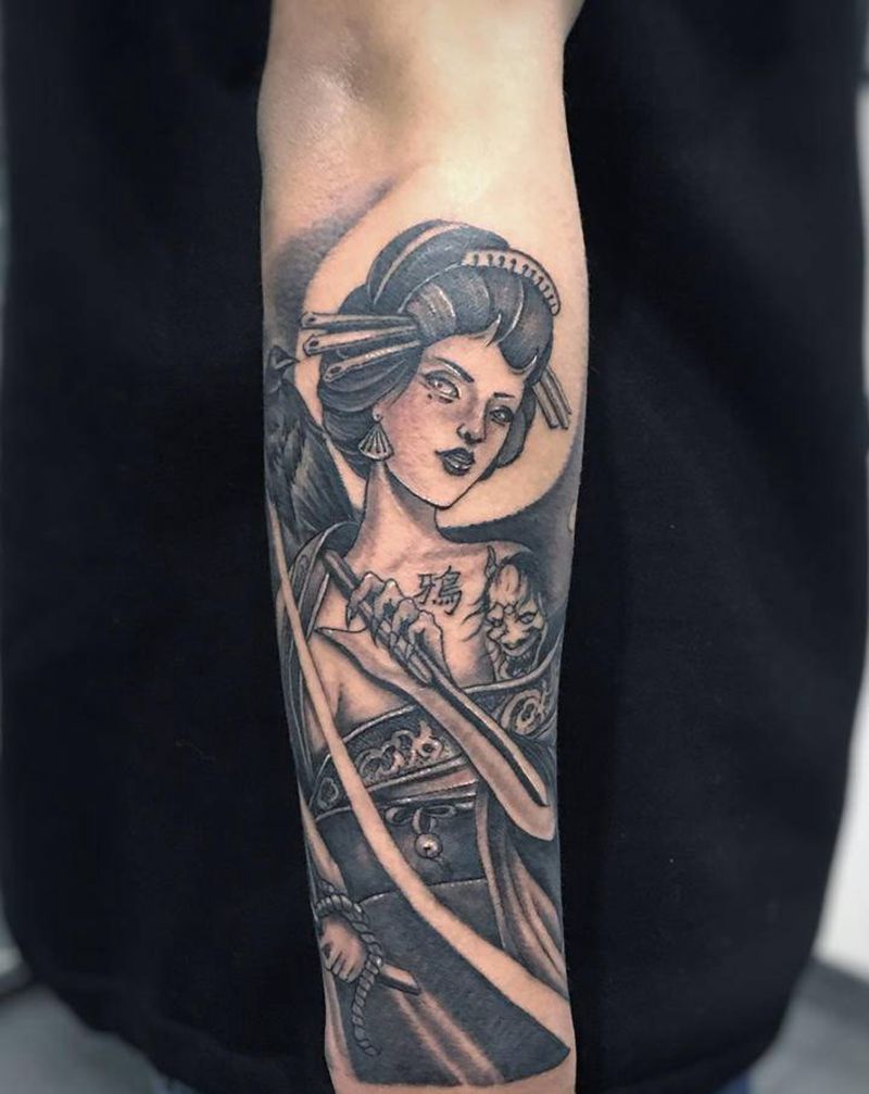 艺妓 牡丹花纹身图片_手部手臂新传统老传统纹身图案