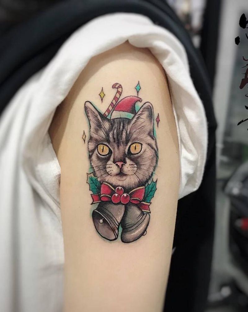 猫咪纹身图片_手臂手部新传统欧美写实纹身图案