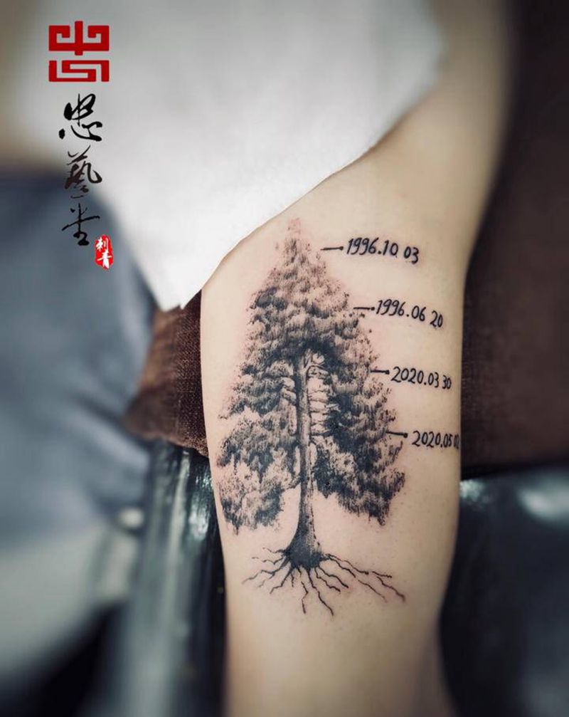 树纹身图片_手部手臂几何点刺纹身图案