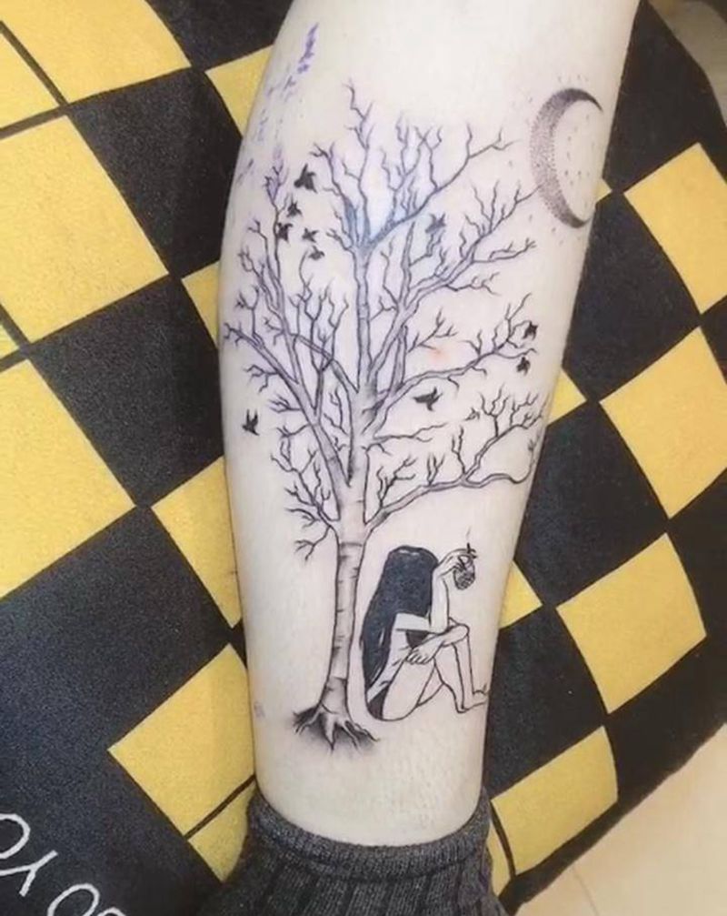 故事纹身图片_腿部Old School纹身图案