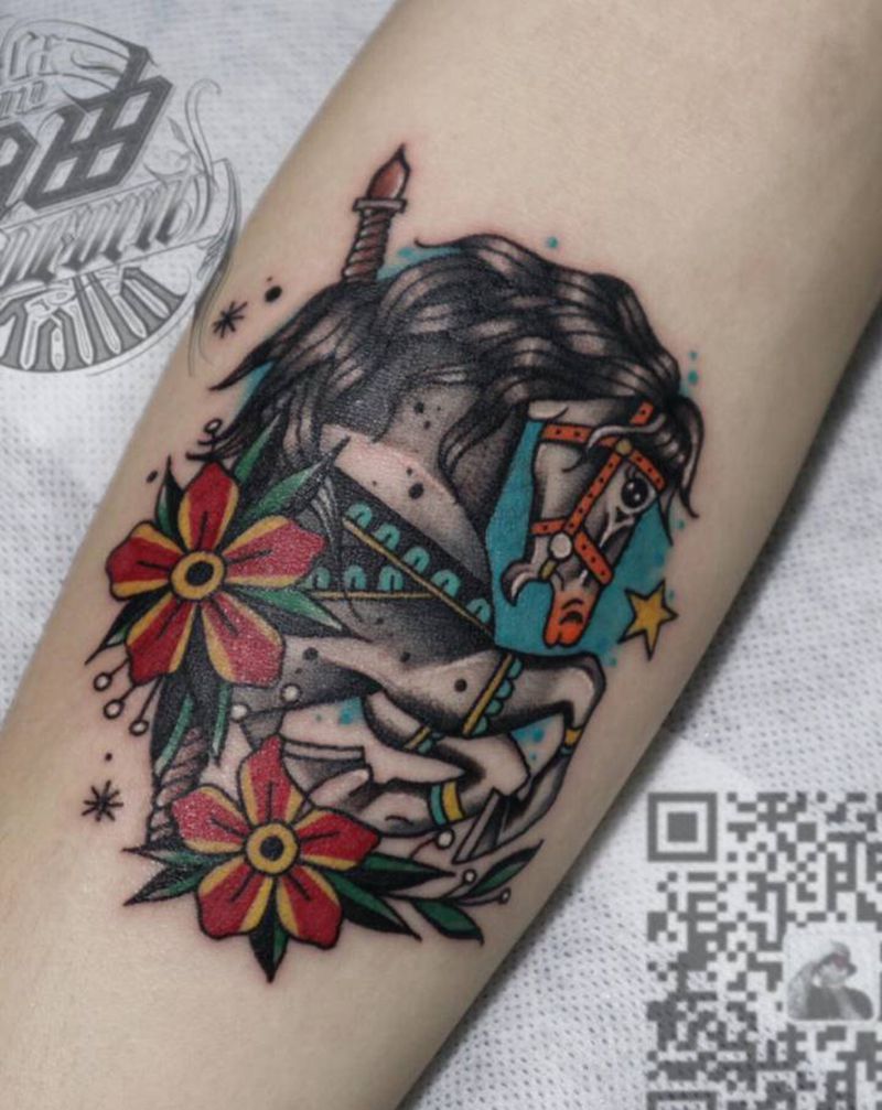 Old school马纹身图片_手臂Old School纹身图案