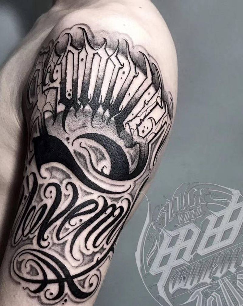 我爱我家纹身图片_手臂花体字纹身图案