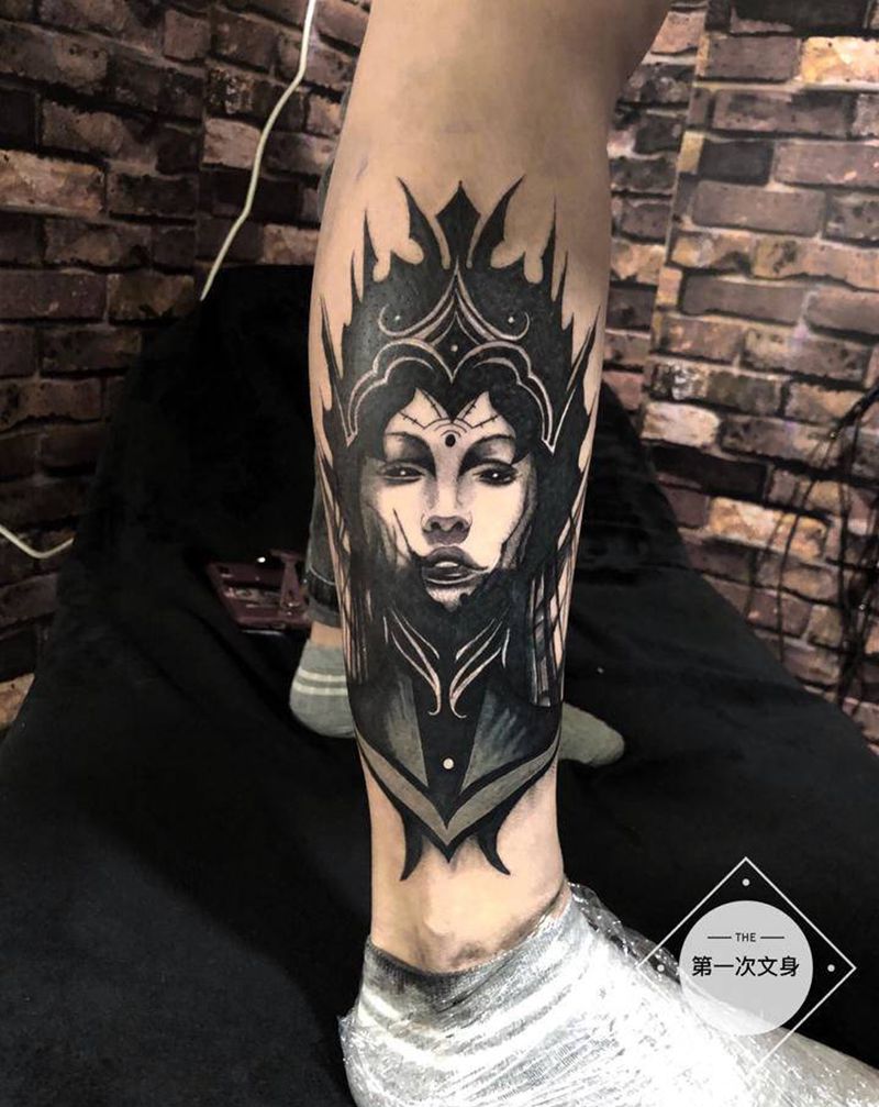 暗黑人物遮盖纹身图片_脚部New School暗黑人物纹身图案