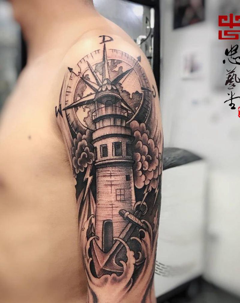 灯塔纹身图片_手臂手部纹身图案