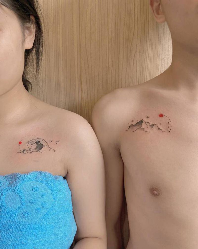 山与海纹身图片_肩部纹身图案