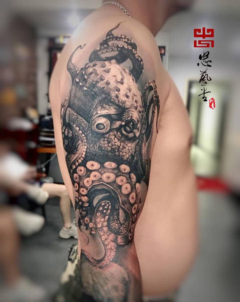 海洋生态，小臂遮盖修改纹身图片_手部手臂欧美写实新传统纹身图案