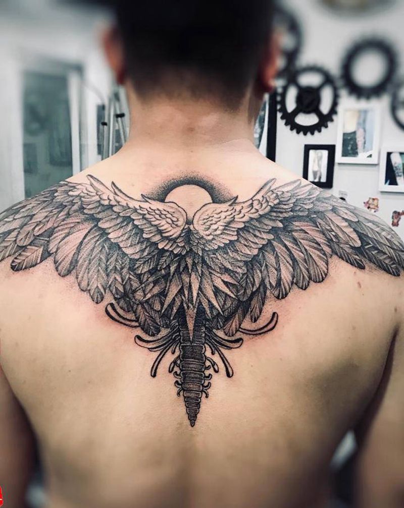 翅膀纹身图片_肩部背部图腾新传统纹身图案