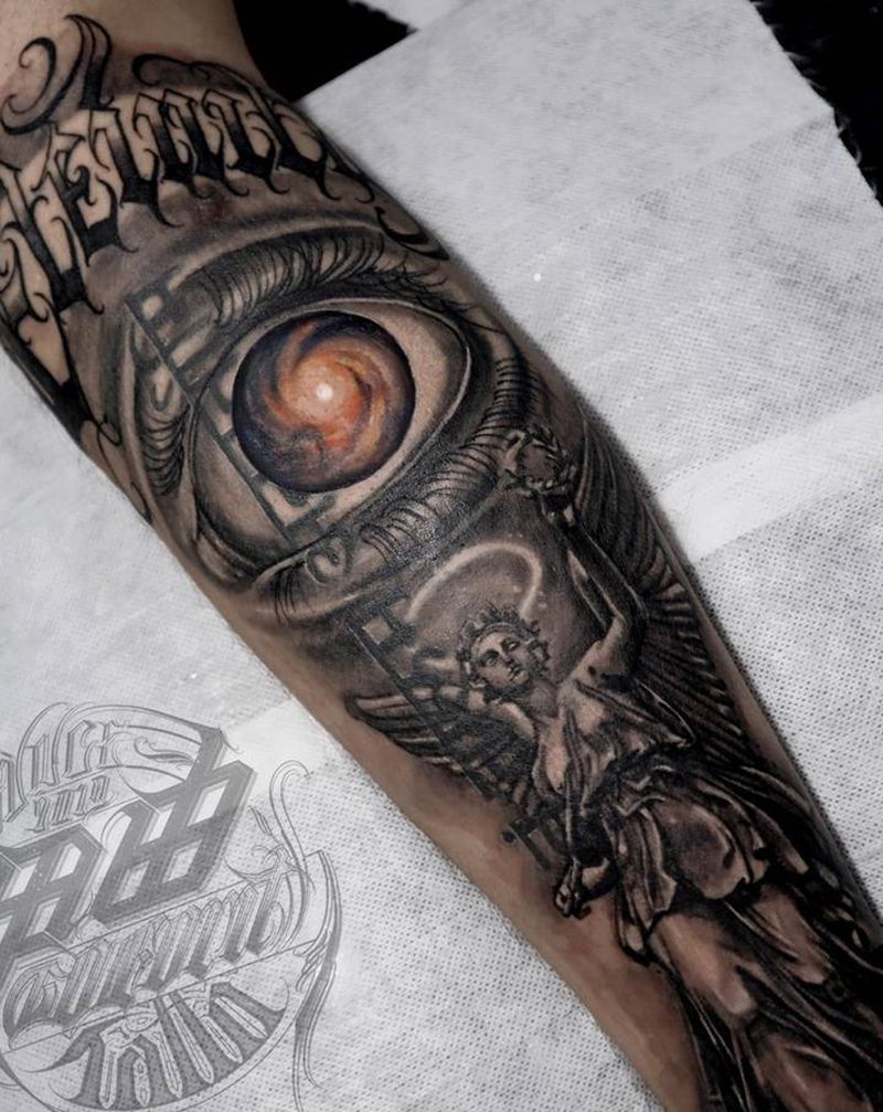 永恒星河纹身图片_腿部欧美写实纹身图案