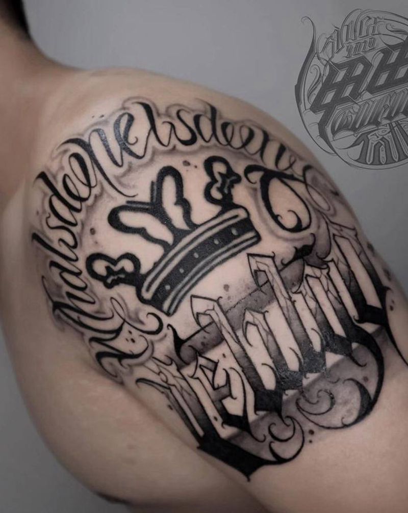 兄弟你手够粗纹身图片_手臂花体字纹身图案