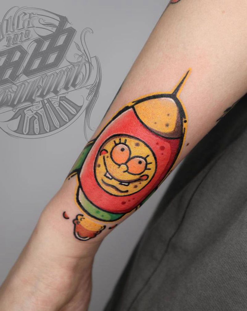 开飞船的海绵宝宝纹身图片_手臂Old School纹身图案