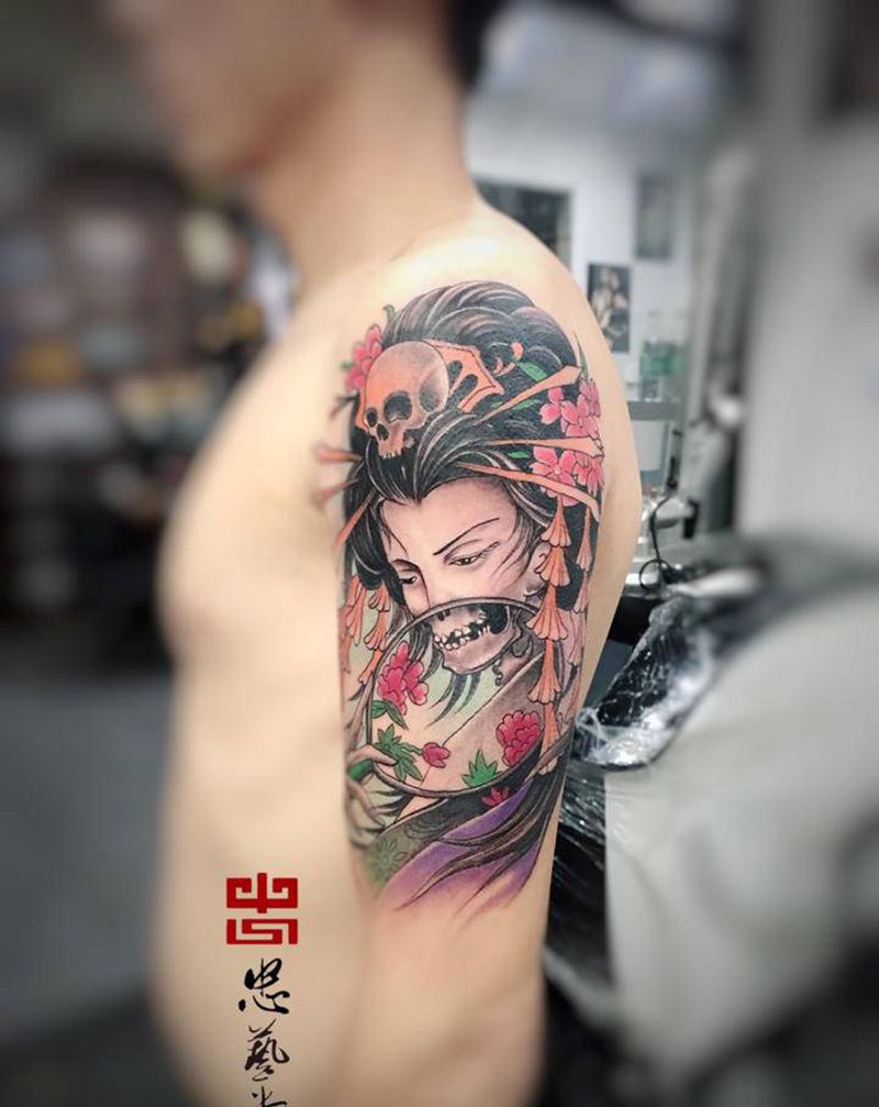 工作室作品。艺妓纹身图片_手部手臂新传统水彩纹身图案
