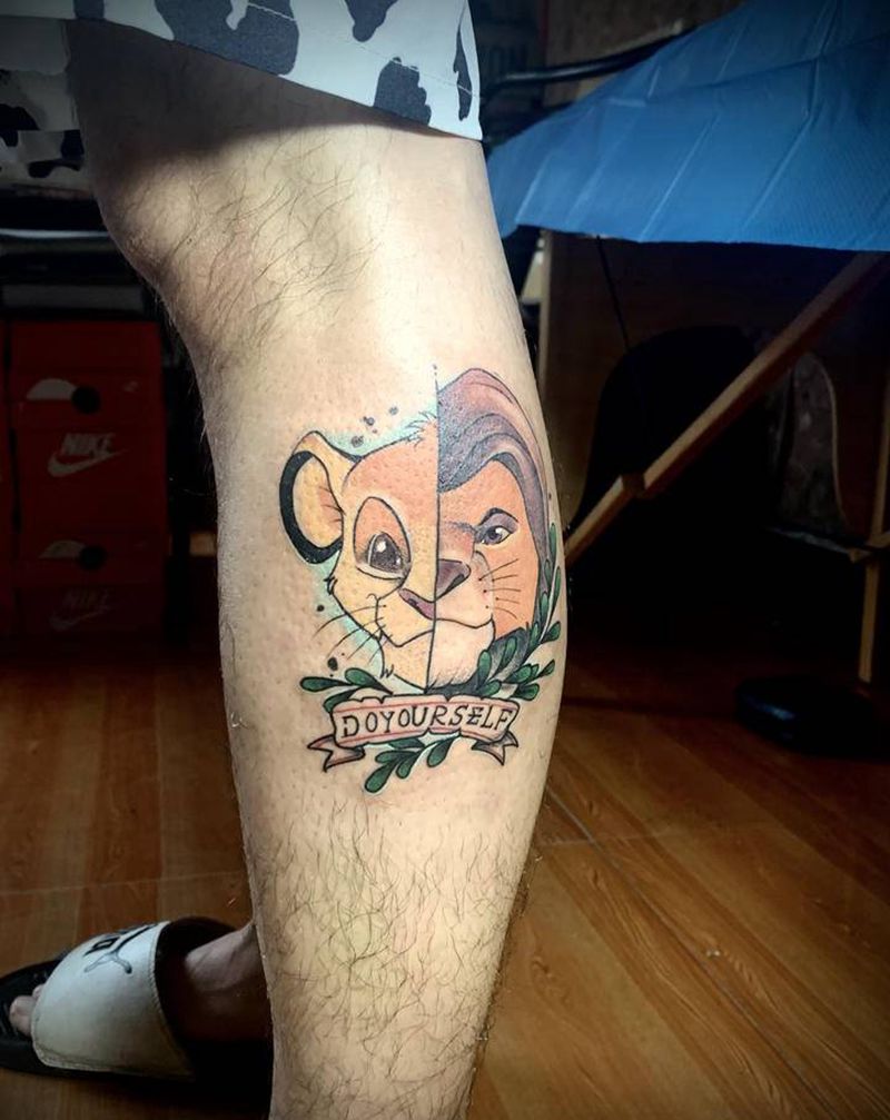 辛巴纹身图片_腿部New School纹身图案