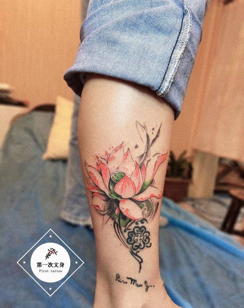 水墨添加纹身图片_腿部水墨纹身图案