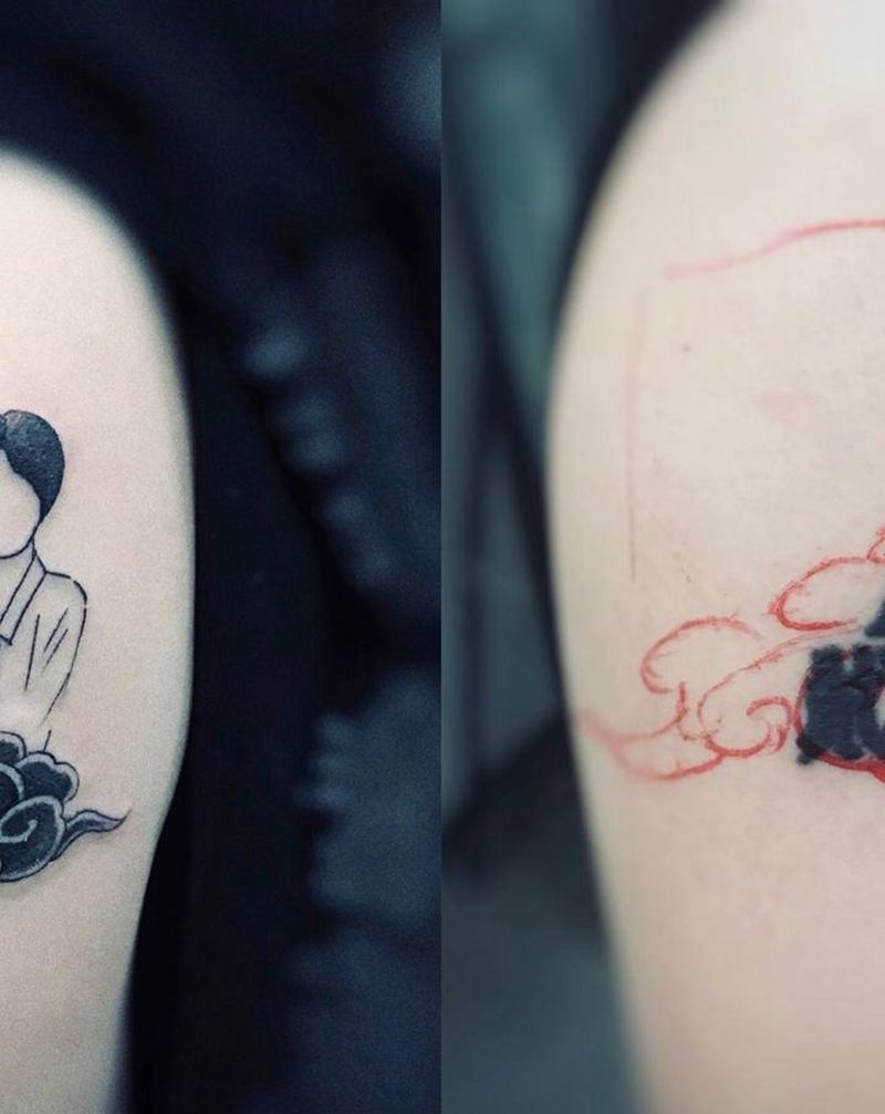 一串遮盖纹身图片_手臂背部Old School水墨纹身图案