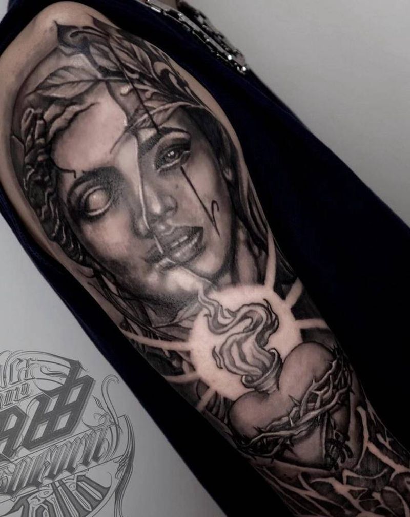 面具破碎纹身图片_手臂欧美写实纹身图案