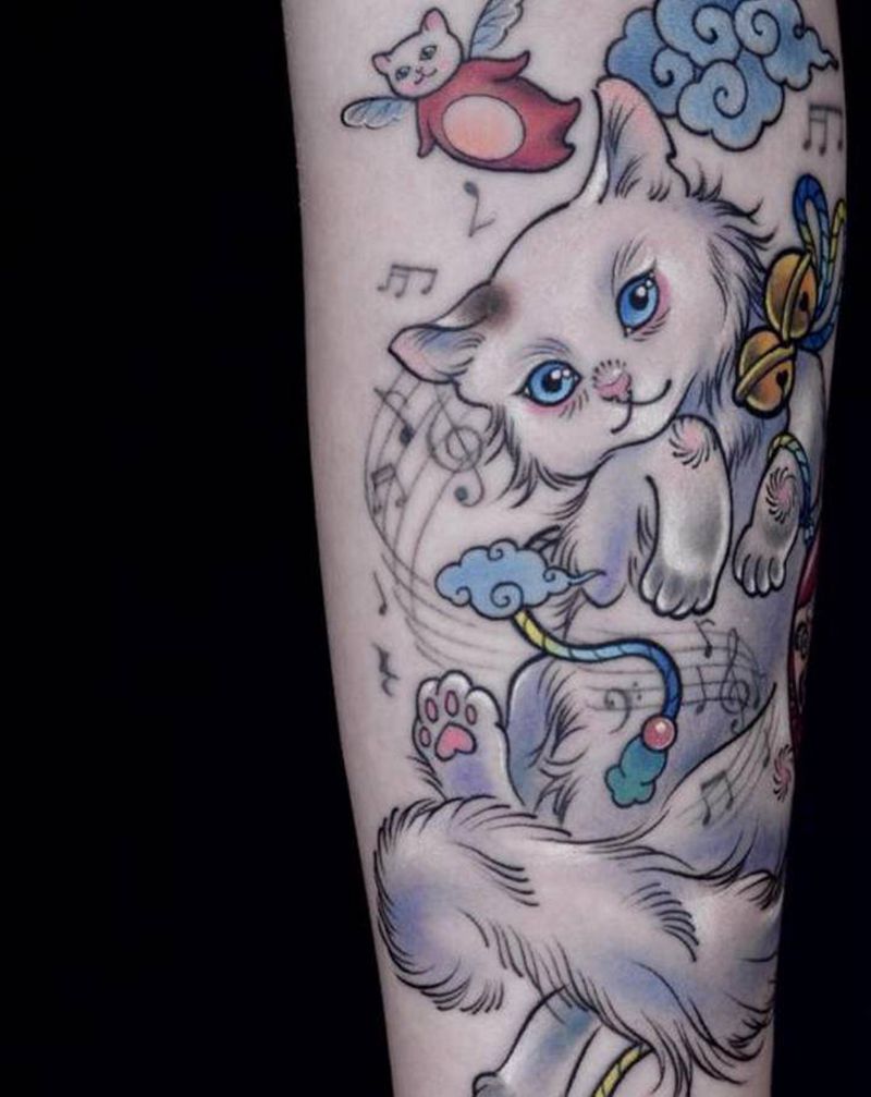 猫咪纹身图片_手部纹身图案