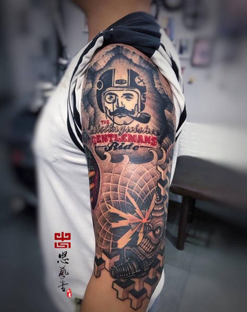 骑士纹身图片_手臂手部欧美写实Old School纹身图案