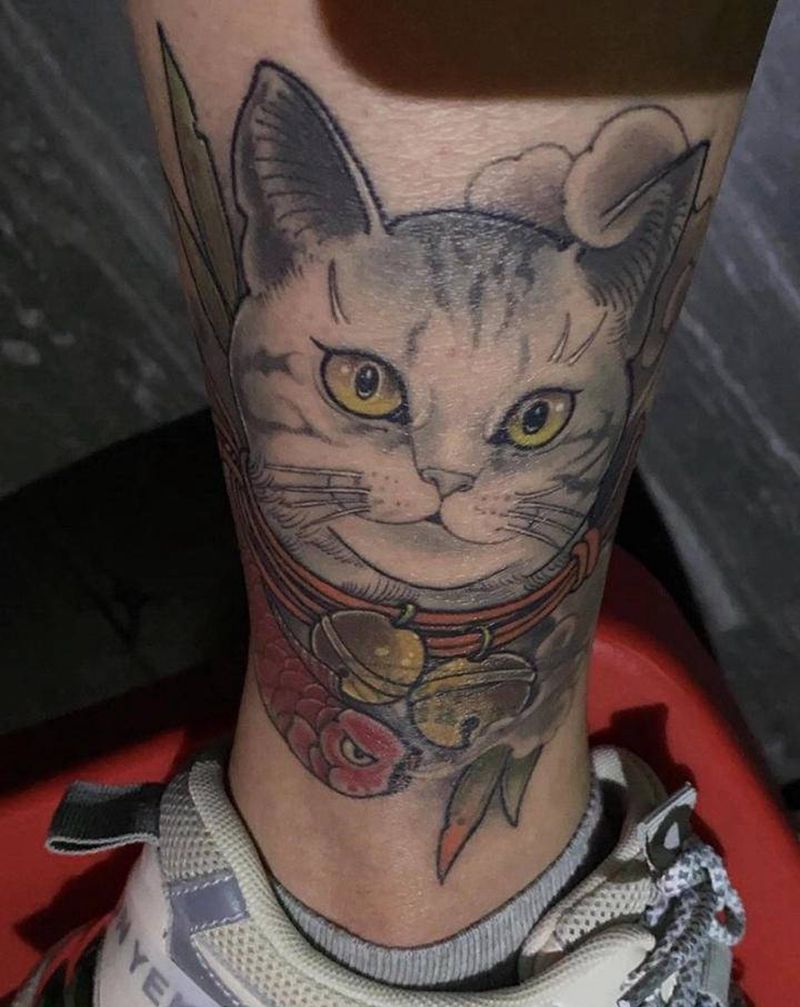 客定萌宠纹身图片_腿部新传统New School纹身图案