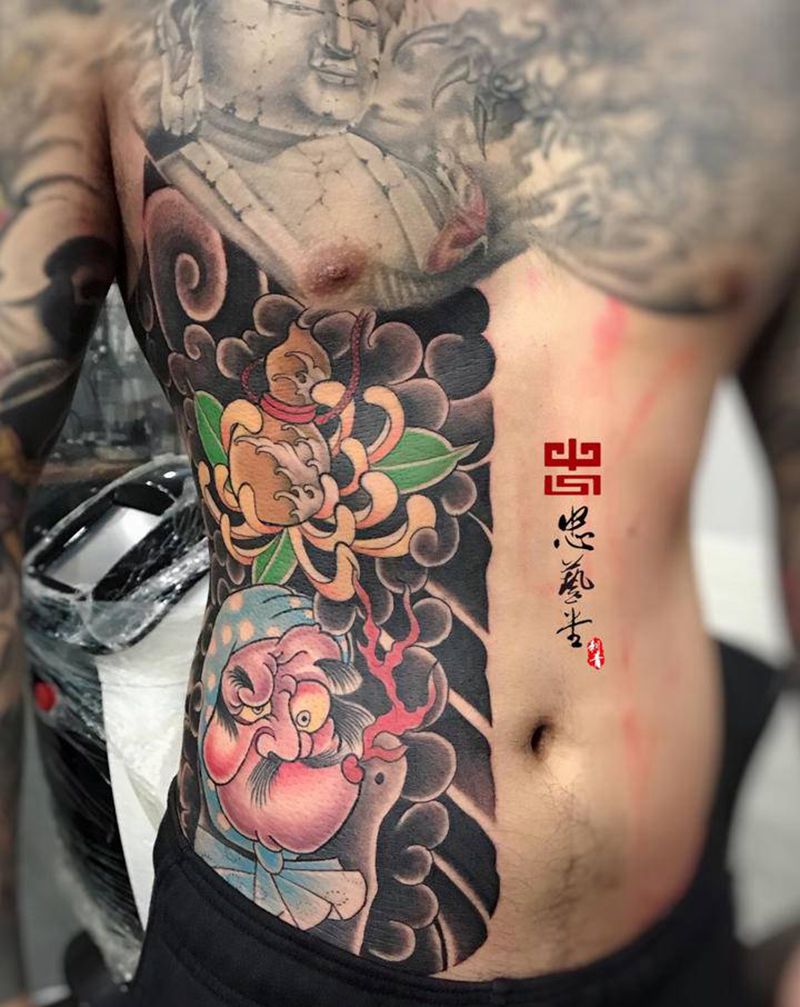 日式纹身图片_胸部腹部新传统老传统纹身图案