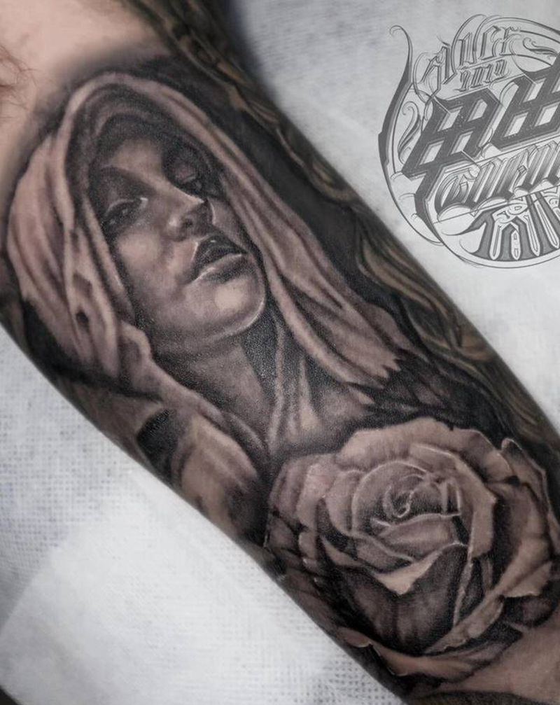 圣母纹身图片_手臂欧美写实纹身图案