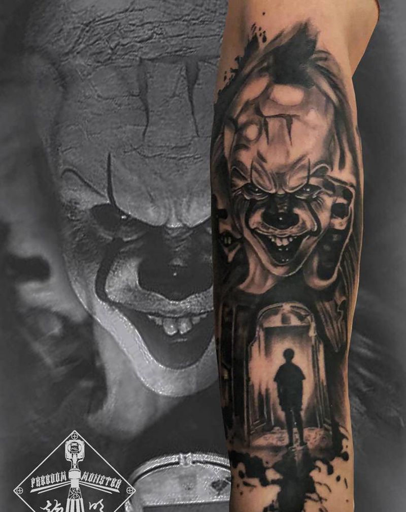 小丑回魂纹身图片_手臂欧美写实纹身图案