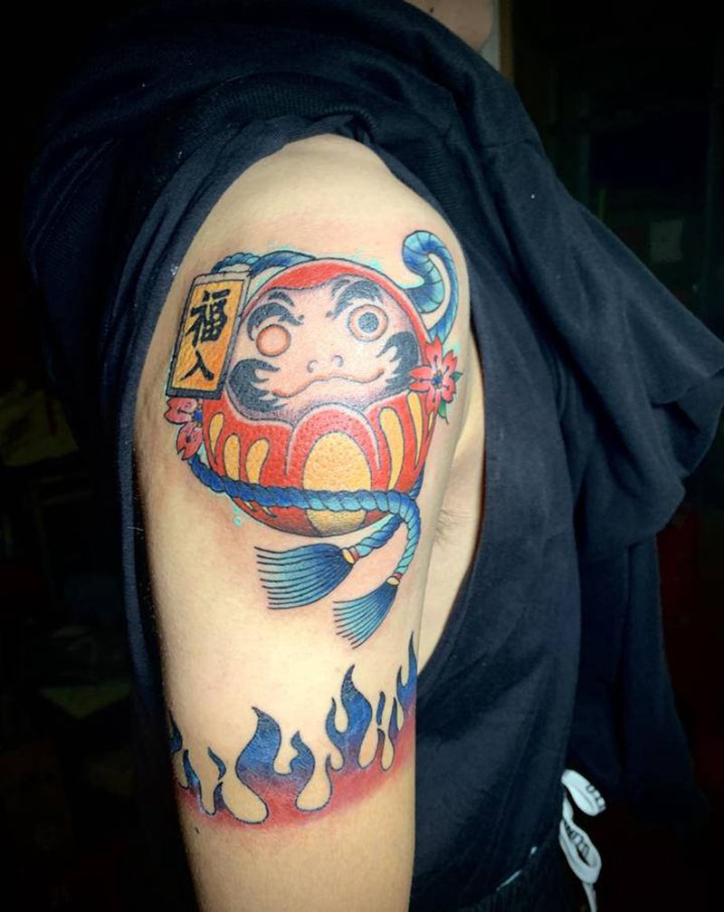 许愿达摩蛋纹身图片_手臂New School纹身图案