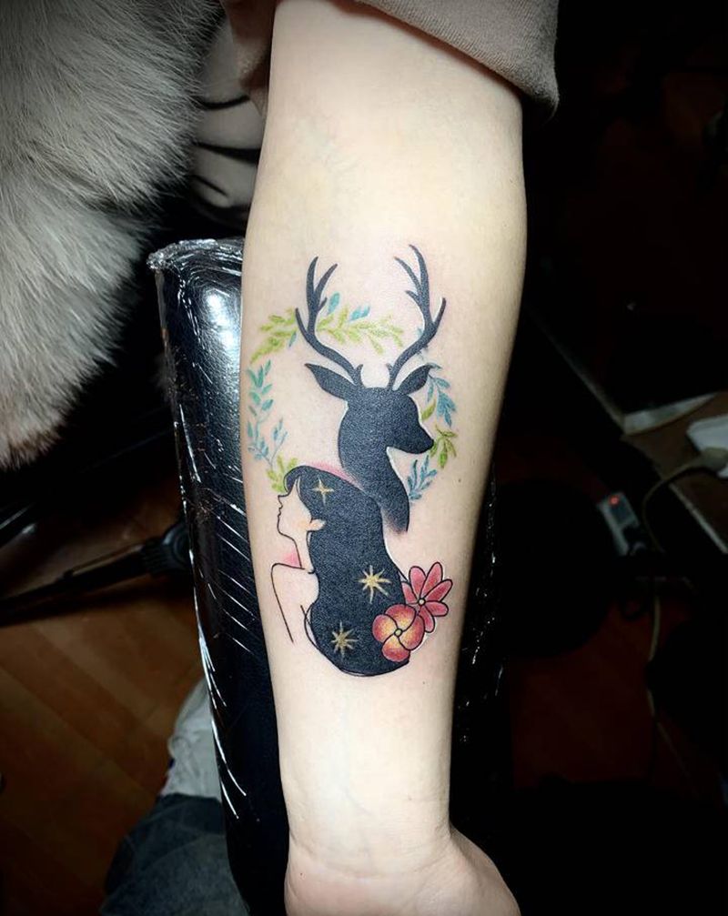 清新小鹿纹身图片_手臂纹身图案