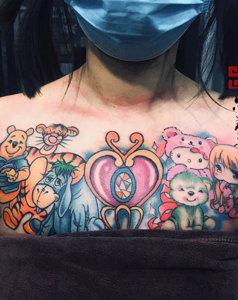 迪士尼纹身图片_胸部Old SchoolNew School纹身图案