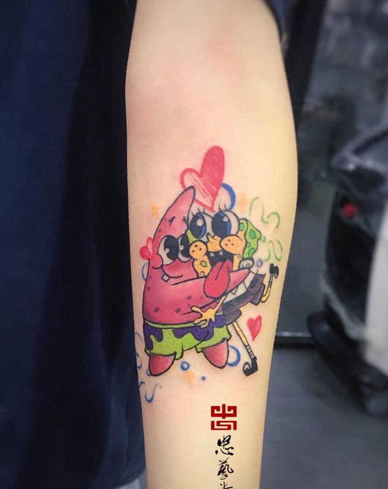 海绵宝宝纹身图片_手臂手部New SchoolOld School纹身图案