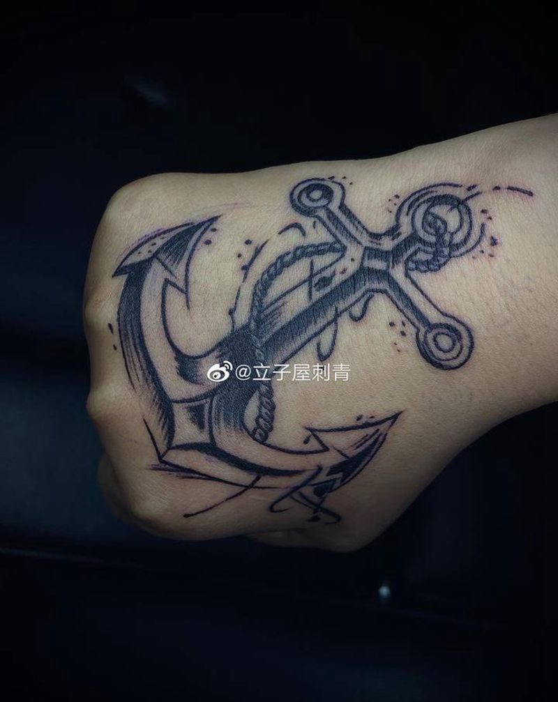 船锚⚓️纹身图片_手部纹身图案