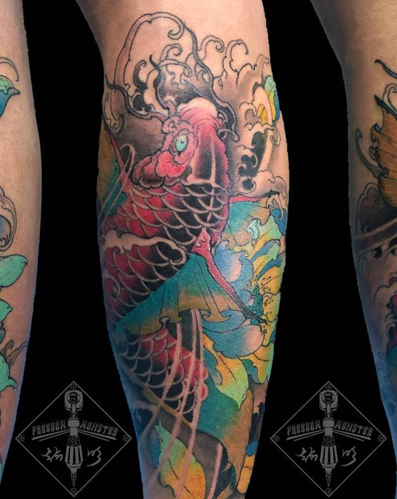 小鱼儿纹身图片_腿部新传统纹身图案