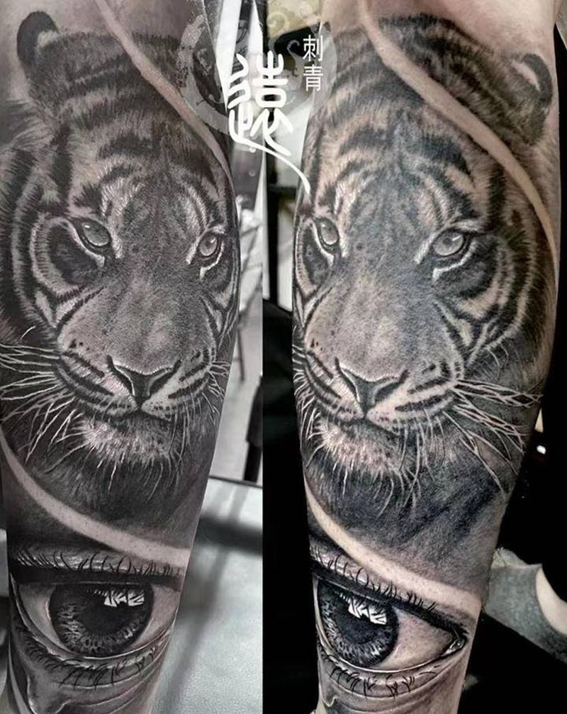 小腿写实作品纹身图片_腿部欧美写实纹身图案