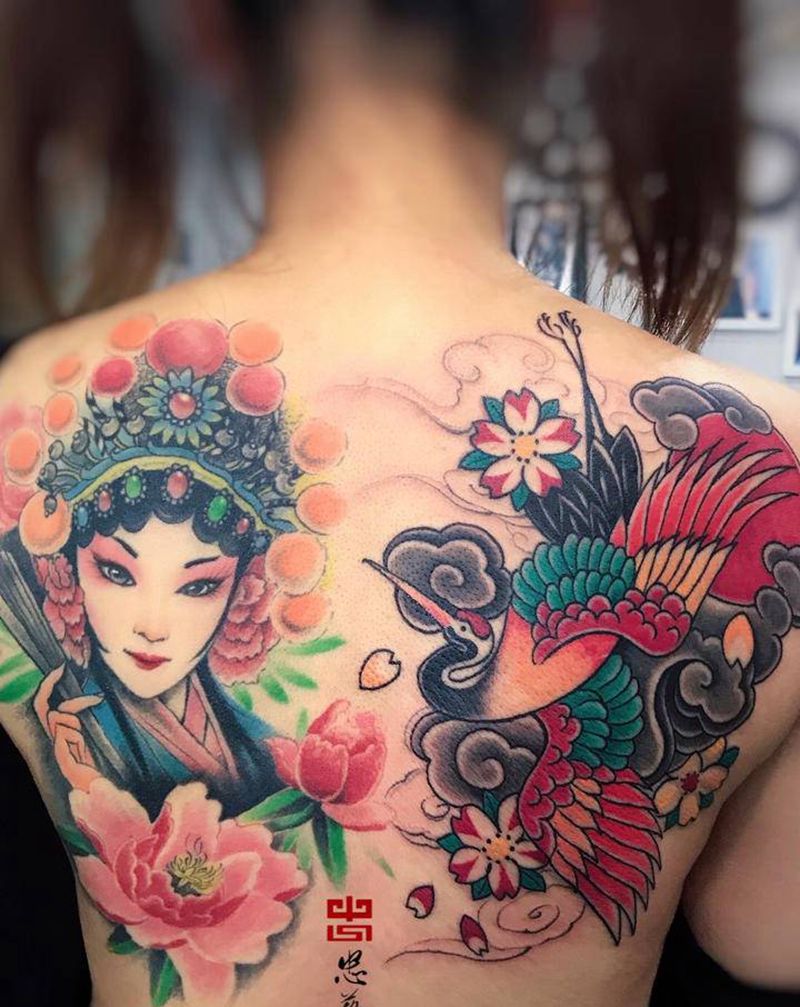 日式传统纹身图片_肩部背部新传统老传统纹身图案