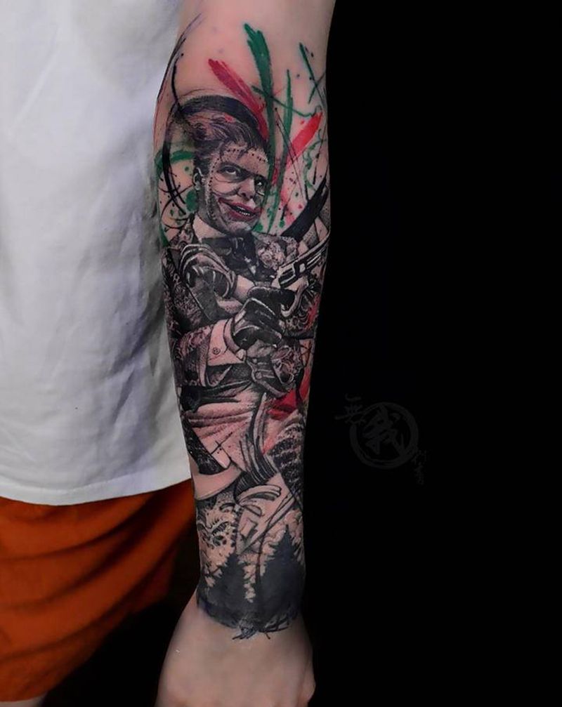 包小臂纹身图片_手臂手部欧美写实水墨纹身图案