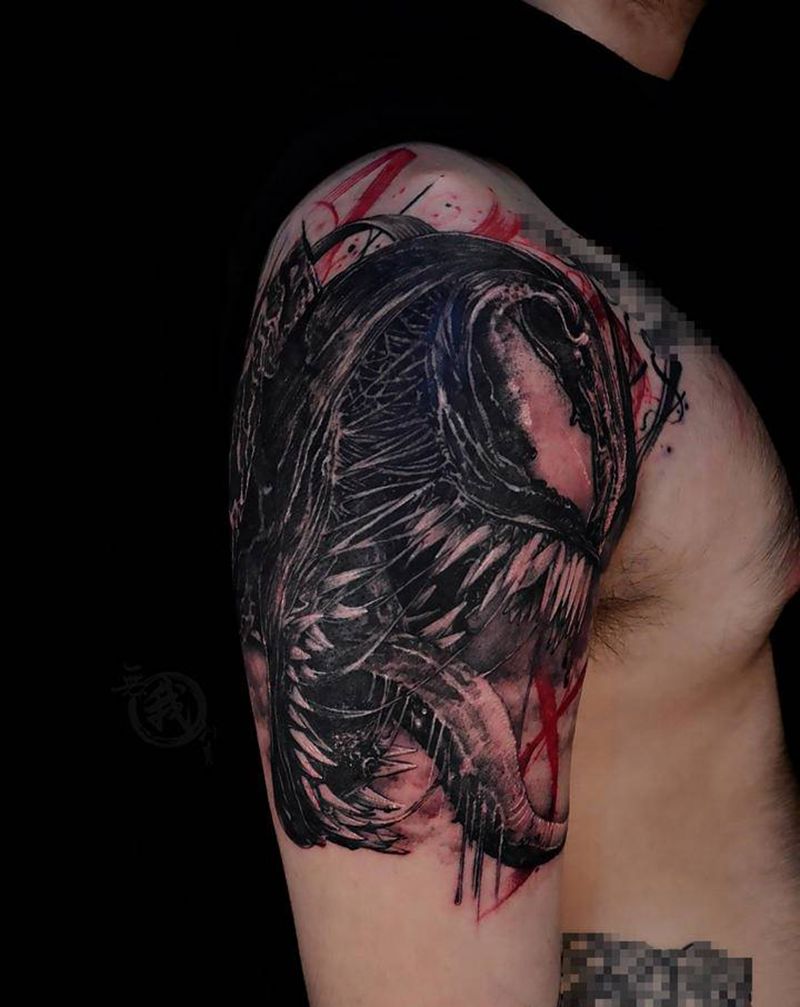 毒液纹身图片_手臂手部欧美写实水彩纹身图案