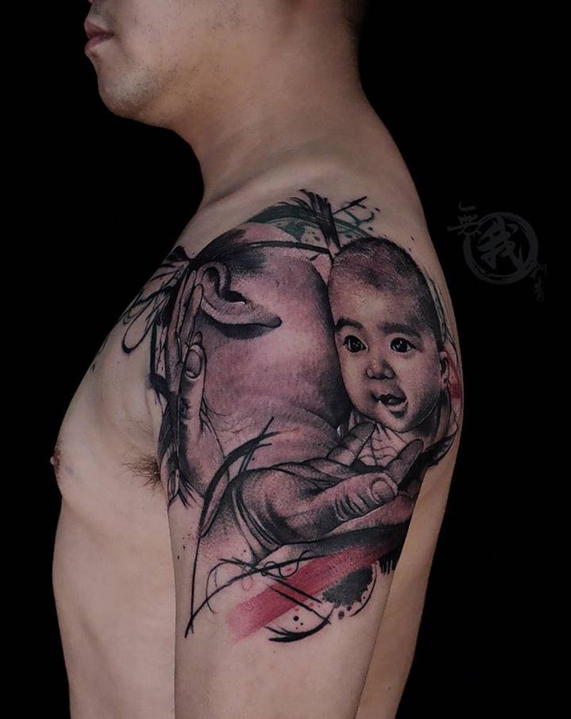 欧美作品纹身图片_手臂胸部欧美写实水墨纹身图案