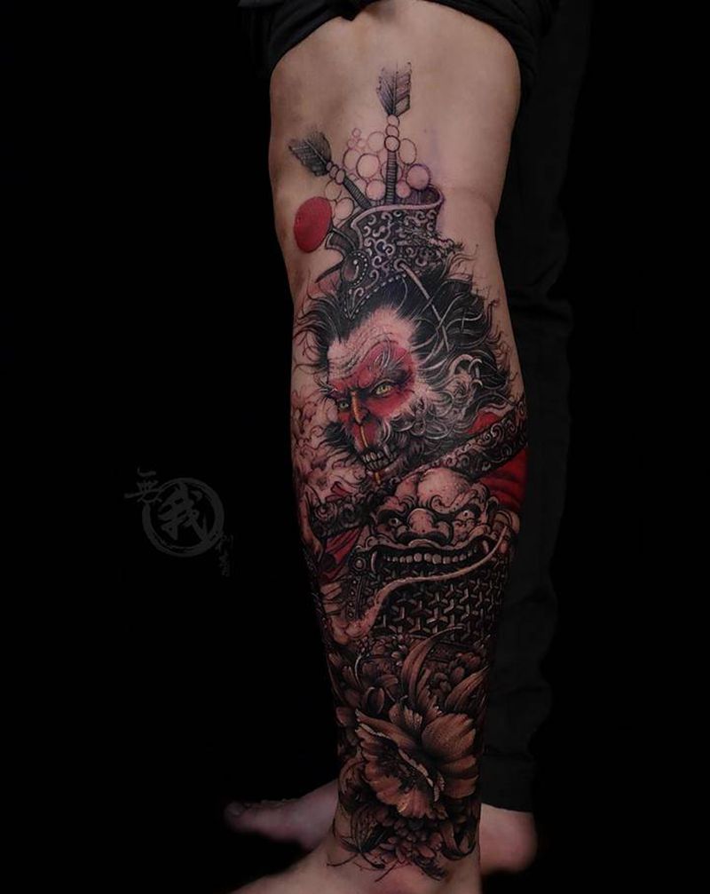 悟空纹身图片_腿部脚部新传统欧美写实纹身图案