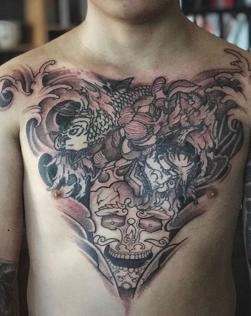 湘西瞳画纹身图片_胸部纹身图案