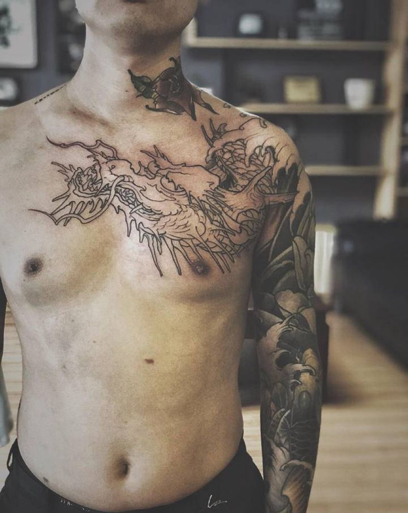 湘西瞳画刺青纹身图片_胸部新传统纹身图案