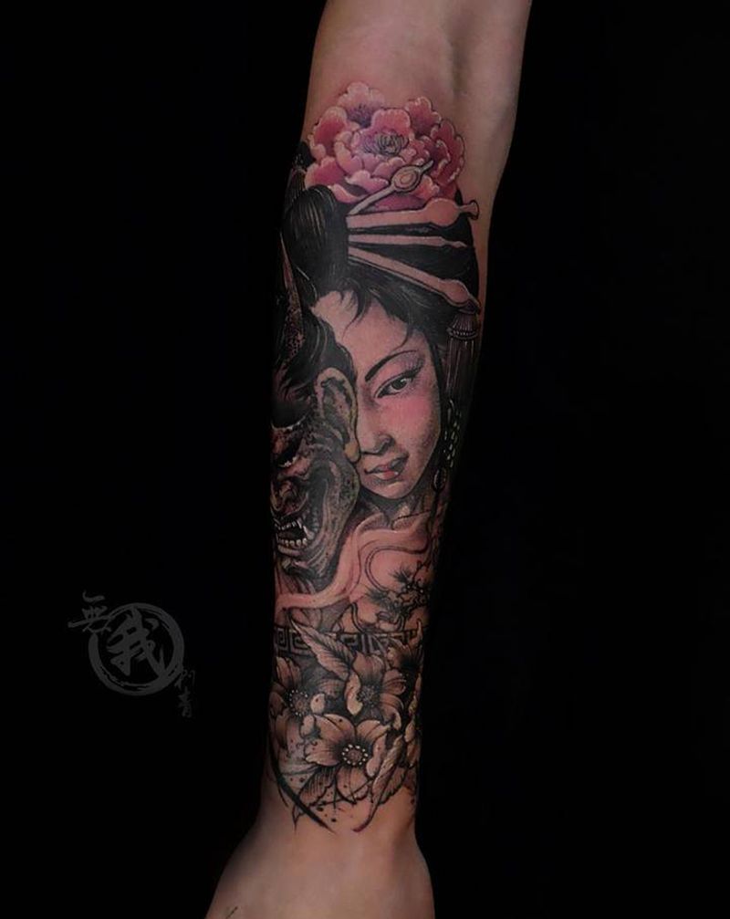 艺妓纹身图片_手臂手部新传统水彩纹身图案
