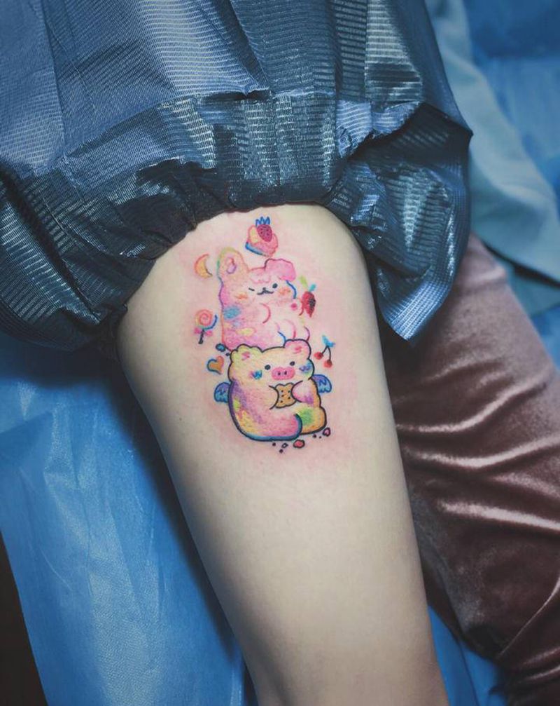 湘西瞳画纹身图片_腿部纹身图案