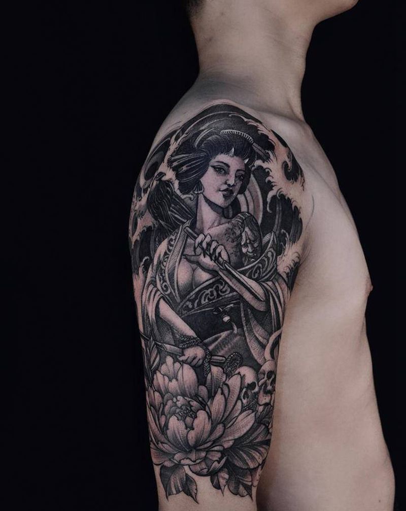 艺妓纹身图片_手臂手部新传统欧美写实纹身图案