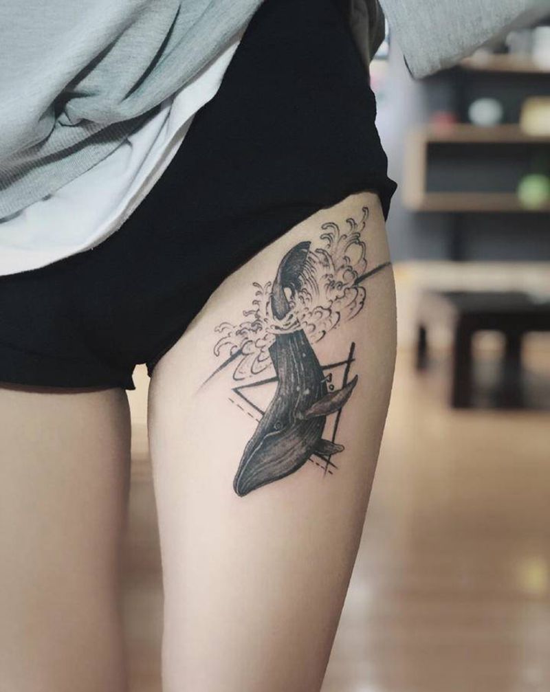 湘西瞳画纹身图片_腿部纹身图案